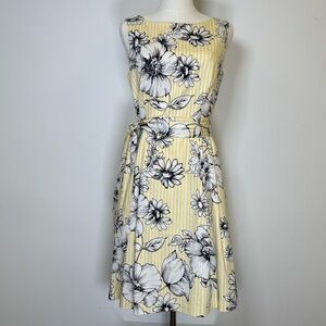 Anne Klein Floral Striped Sleeveless Dress With Pockets And Belt Women’s Size 6